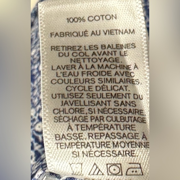 Express Fitted Shirt Mens Sz L 16-16.5 Blue W/White Flower Button Up Long Sleeve - Picture 5 of 5